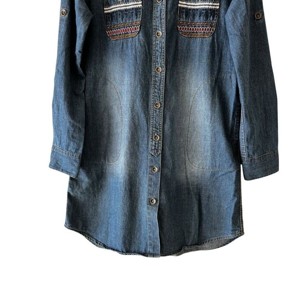 Snidel Denim Southwestern Bohemian Dress Blue Collared Neck SZ M # 2352 - Picture 5 of 16